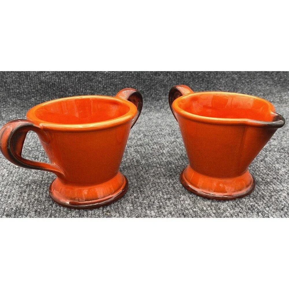 Vintage Metlox Poppy Trail Red Rooster Creamer Open Sugar Bowl Set Burnt Orange